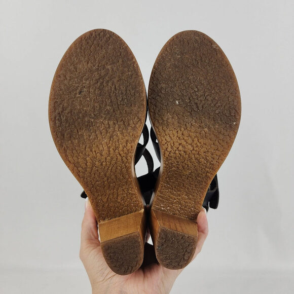 Free People Black Leather Wood Heel Sandals Size 8.5 - Picture 6 of 9